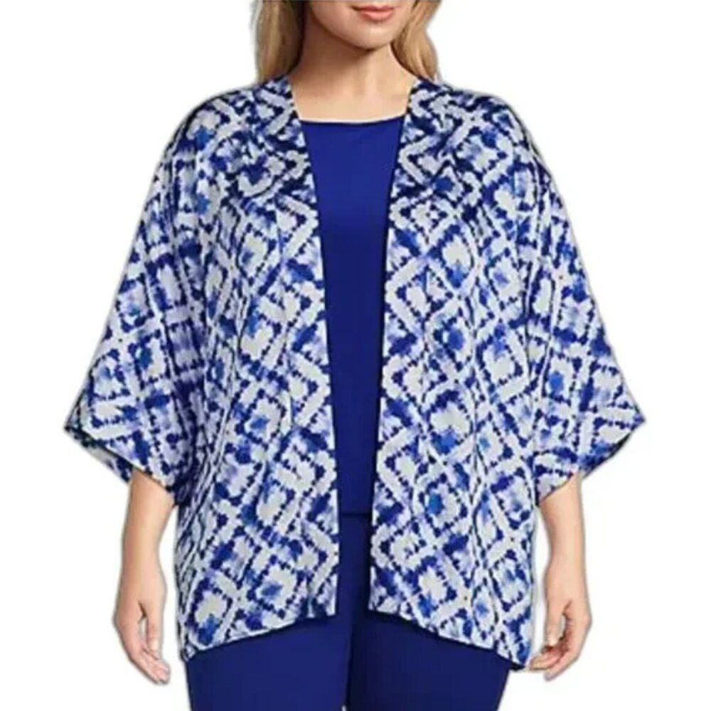 Slim Factor By Investments Blue & White Open Front Kimono 2X